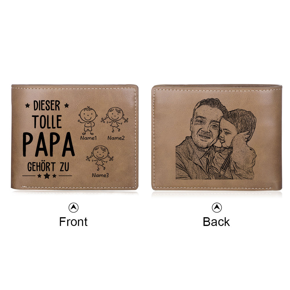 Personalisierte 3 Namen & Foto-Dieser tolle Papa gehört  PU Leder Kurze Geldbörse für Vater