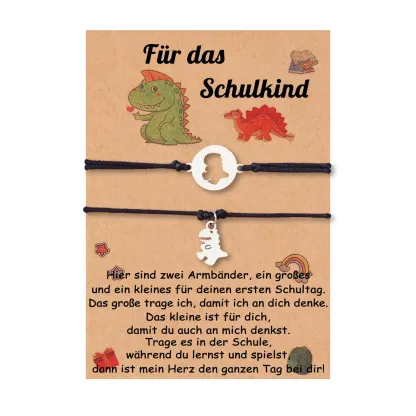 Schulanfang Geschenkset -Personalisierter Name & Datum Emaille Tasse & Dino Stifteetui Stifttasche & Dino Armbänder Set - Geschenk für Schulkind mit Geschenk Box
