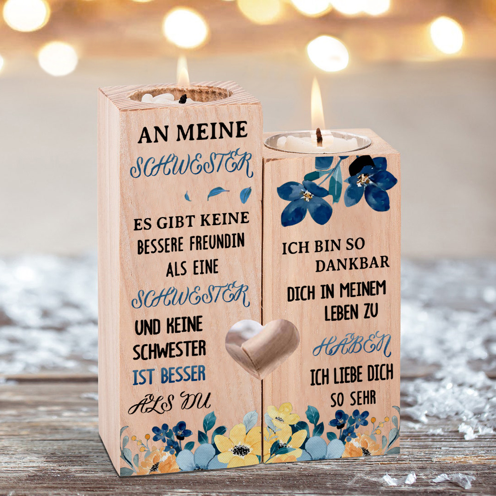 Quaderform Kerzenhalter-An Meine besondere Schwester-Holz Kerzenständer für Schwester
