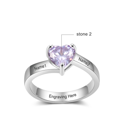 925 Sterling Silber Ring mit 2 Namen und 1 Geburtsstein mit Gravuren