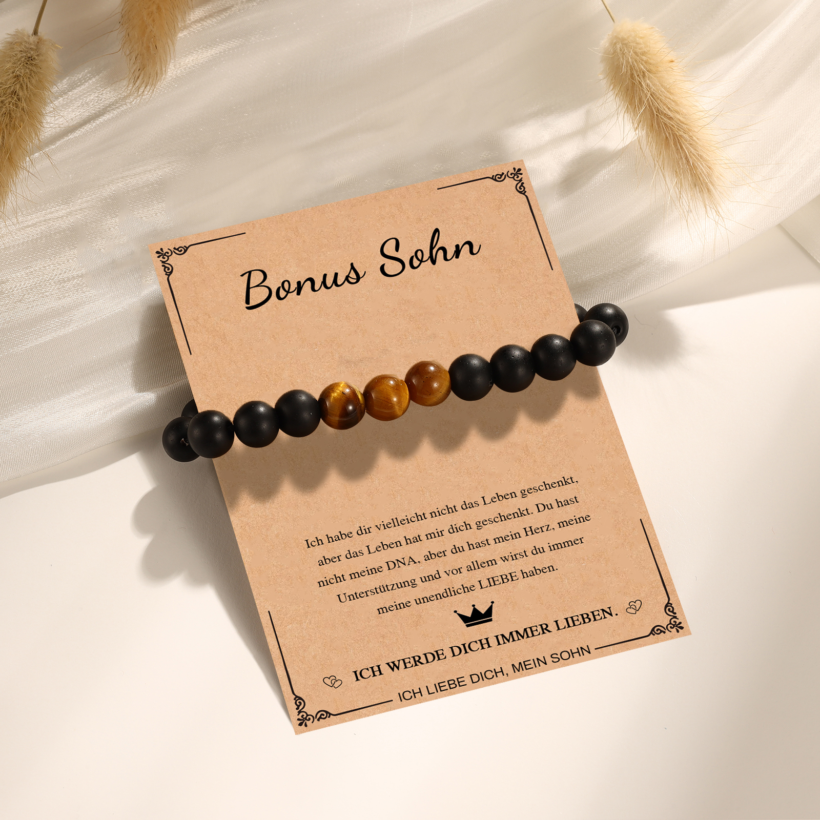 Herren Naturstein Armband-Bonus Sohn ich werde dich immer lieben-Geschenk mit Nachrichtenkarte