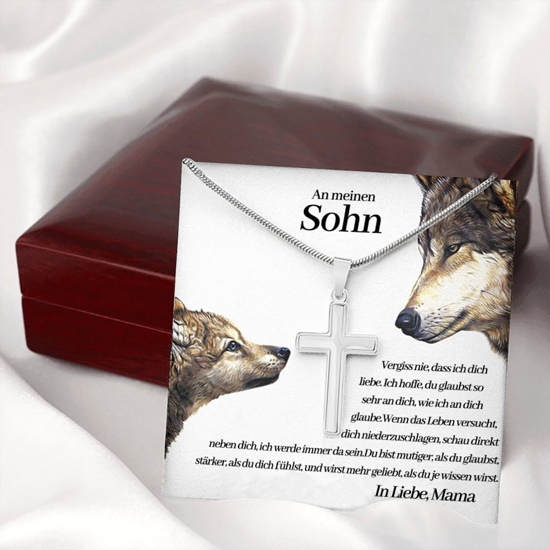 925 Sterling Silber An Meinen Sohn von Mama Kommunion Kreuz Halskette - Geschenk mit Nachrichtenkarte