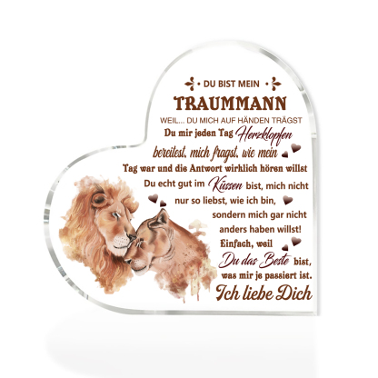 Herz Acryl-Deko Du bist mein Traummann Schreibtischdekoration Jubiläumsgeschenk für Paar