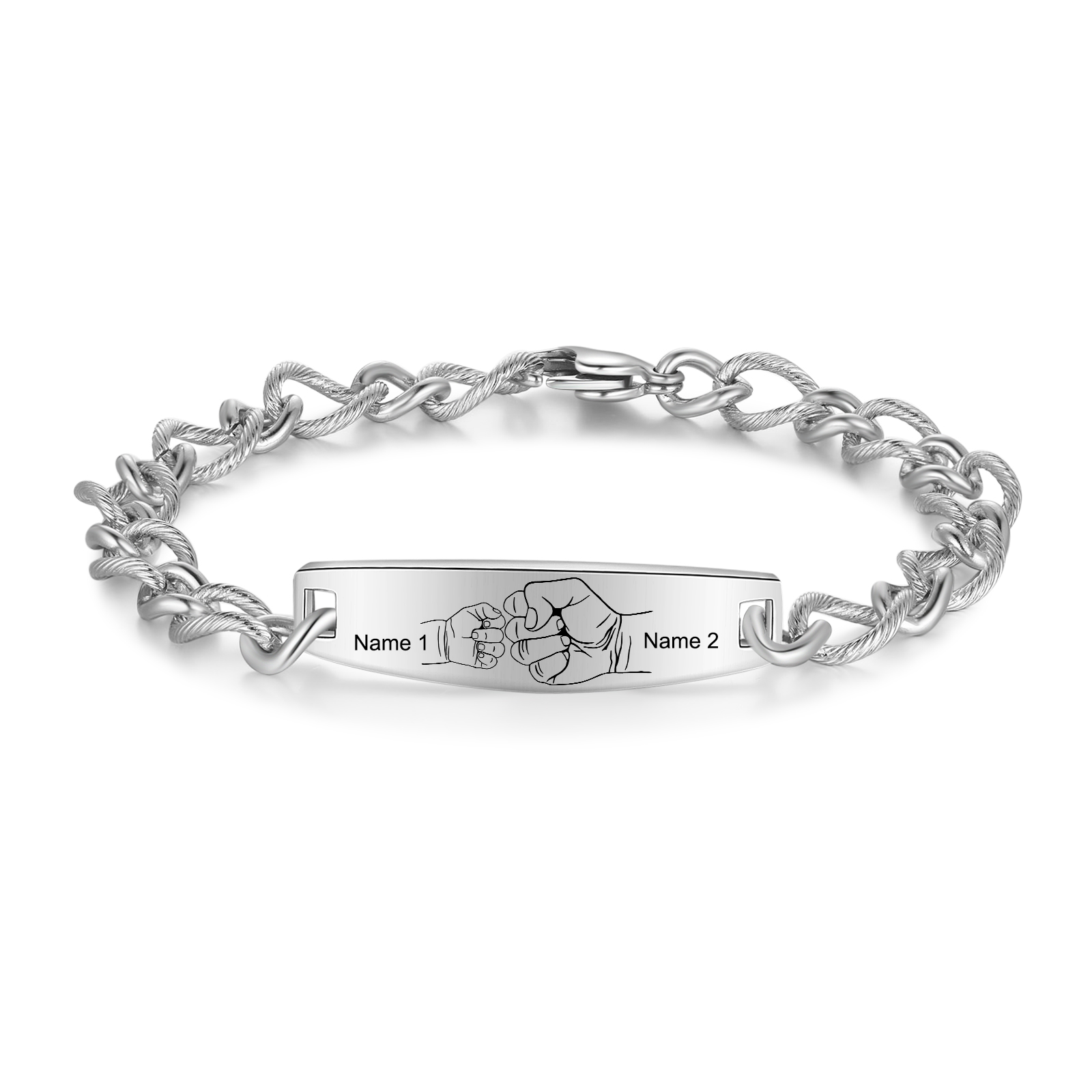 Herren Armband-Personalisiertes 2 Namen Faust Edelstahl Armband 