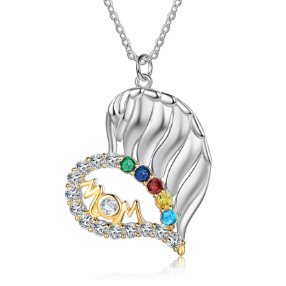S925 Silber Gravur 5 Namen "MOM" Herz Halskette mit 5 Geburtssteinen