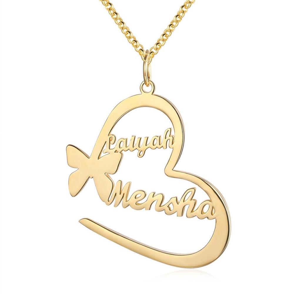 Schmetterling Herz Kundenspezifische Halskette mit 2 Namen