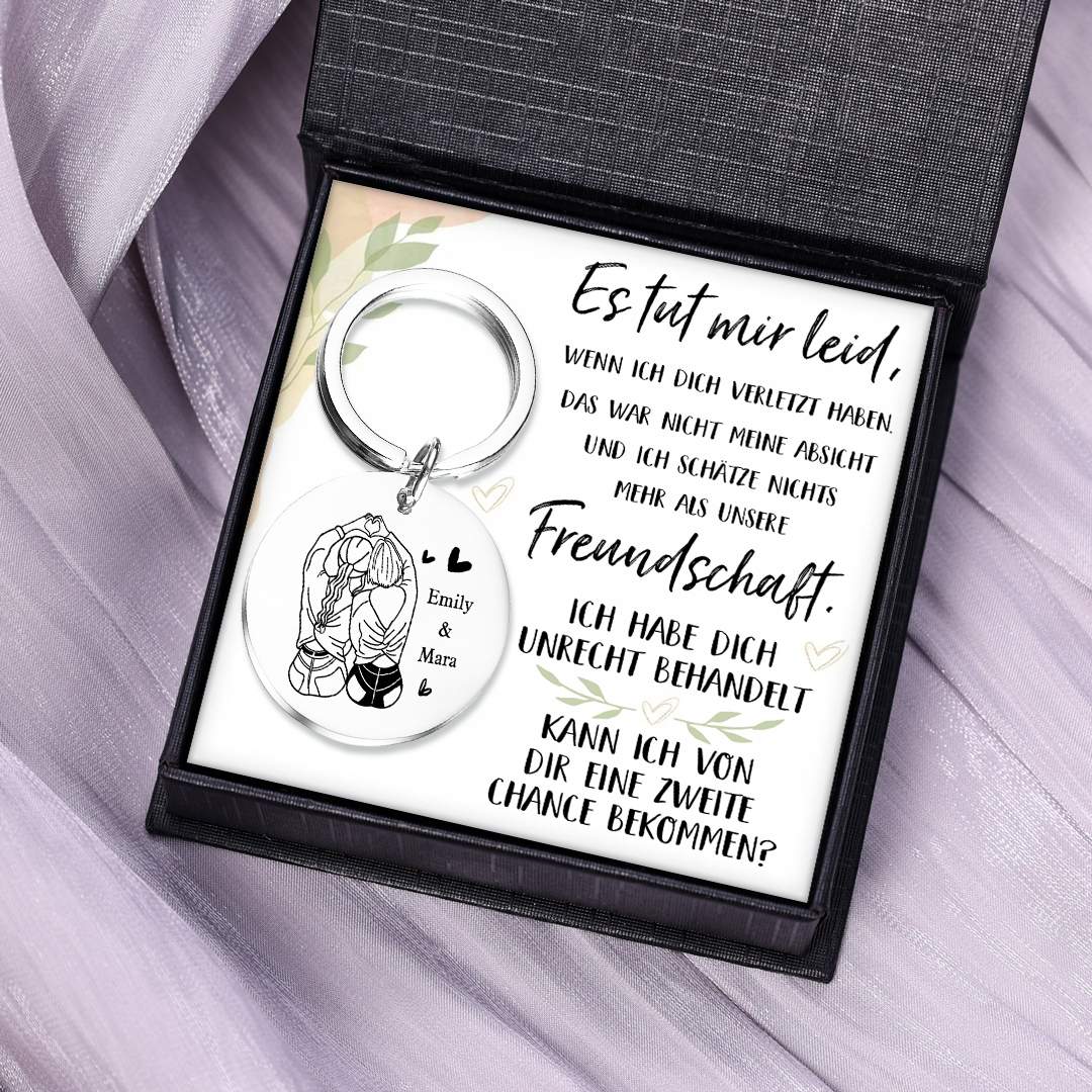 Personalisierbarer 2 Namen Rund Metall Schlüsselanhänger für Schwester/beste Freundin-Kann ich von dir eine zweite Chance bekommen-Geschenk mit Nachrichtenkarte