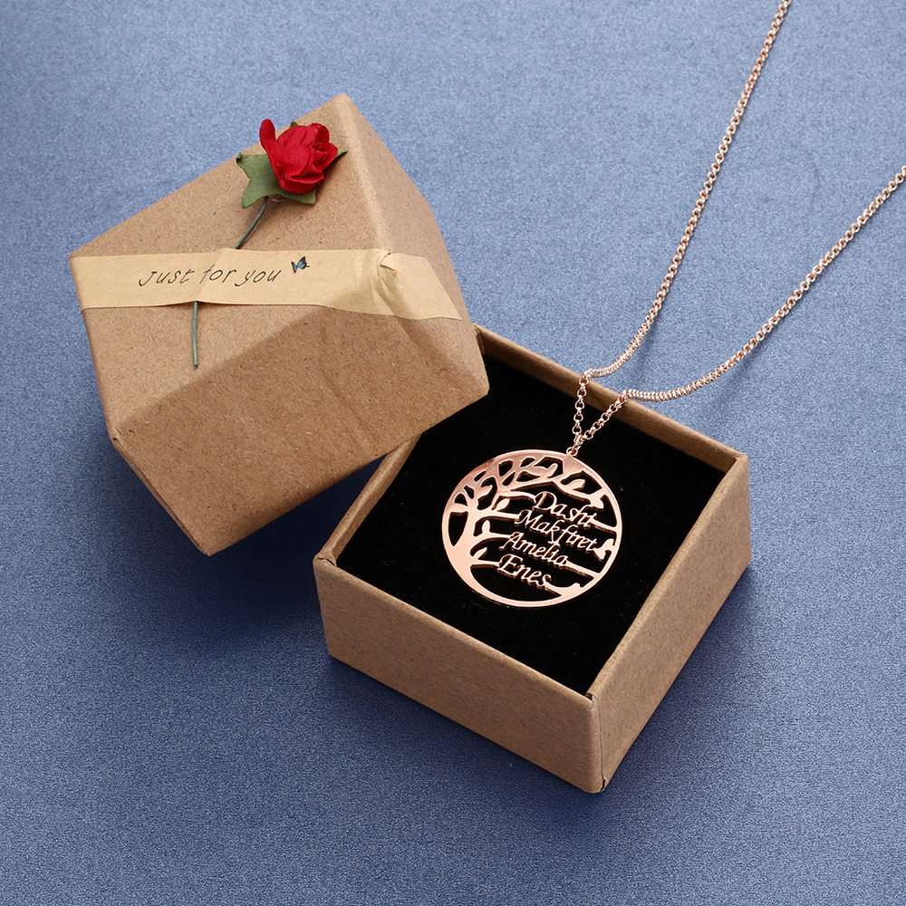 925 Sterling Silber Personalisierte 4 Namen Familienstammbaum Halskette