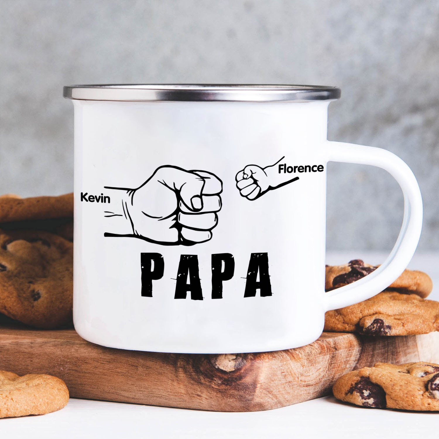 Emaille Tasse-Personalisierte 2 Namen Papa Faust Emaille Becher