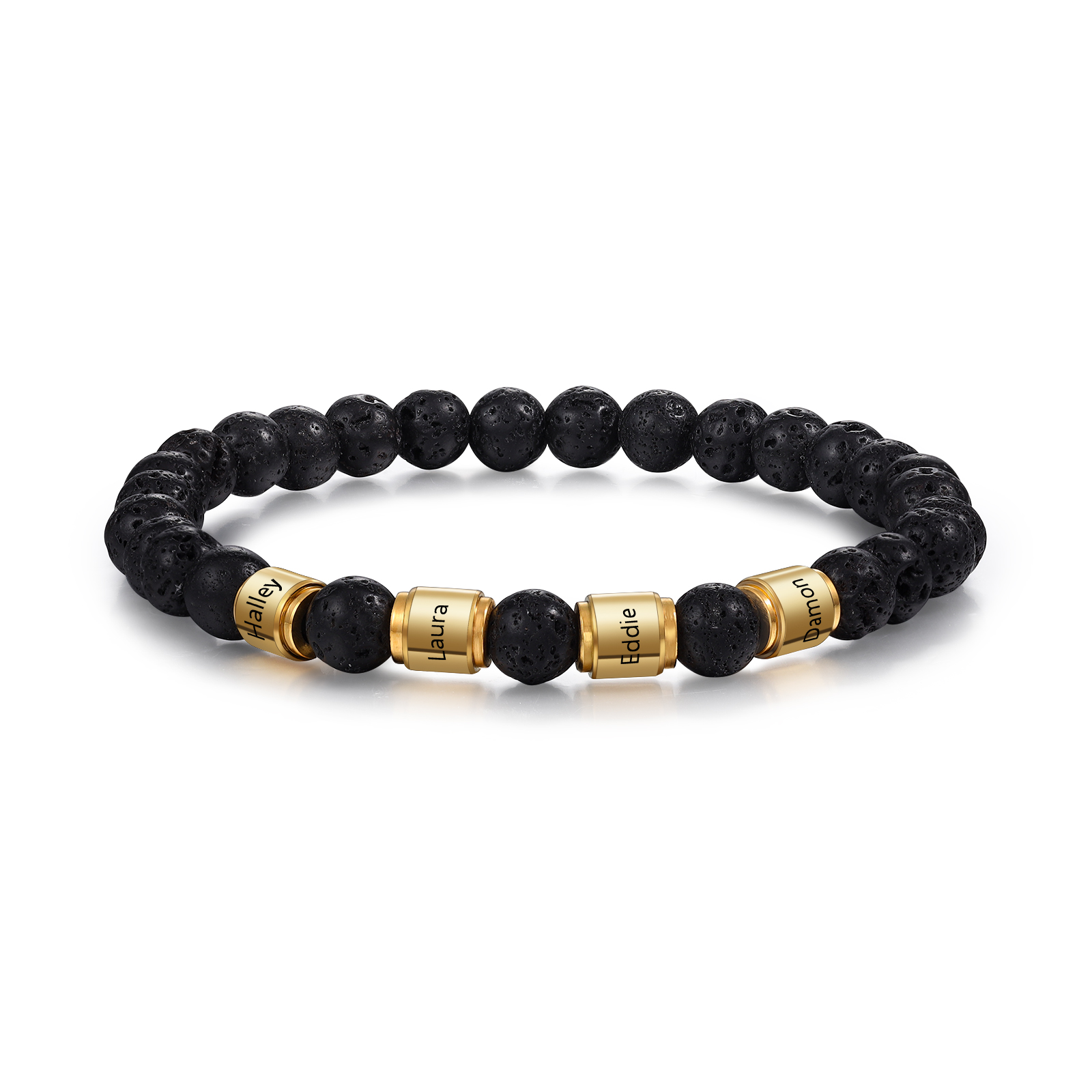 Personalisiertes 4 Namen Vulkangestein mit Edelstahl Perle Armband