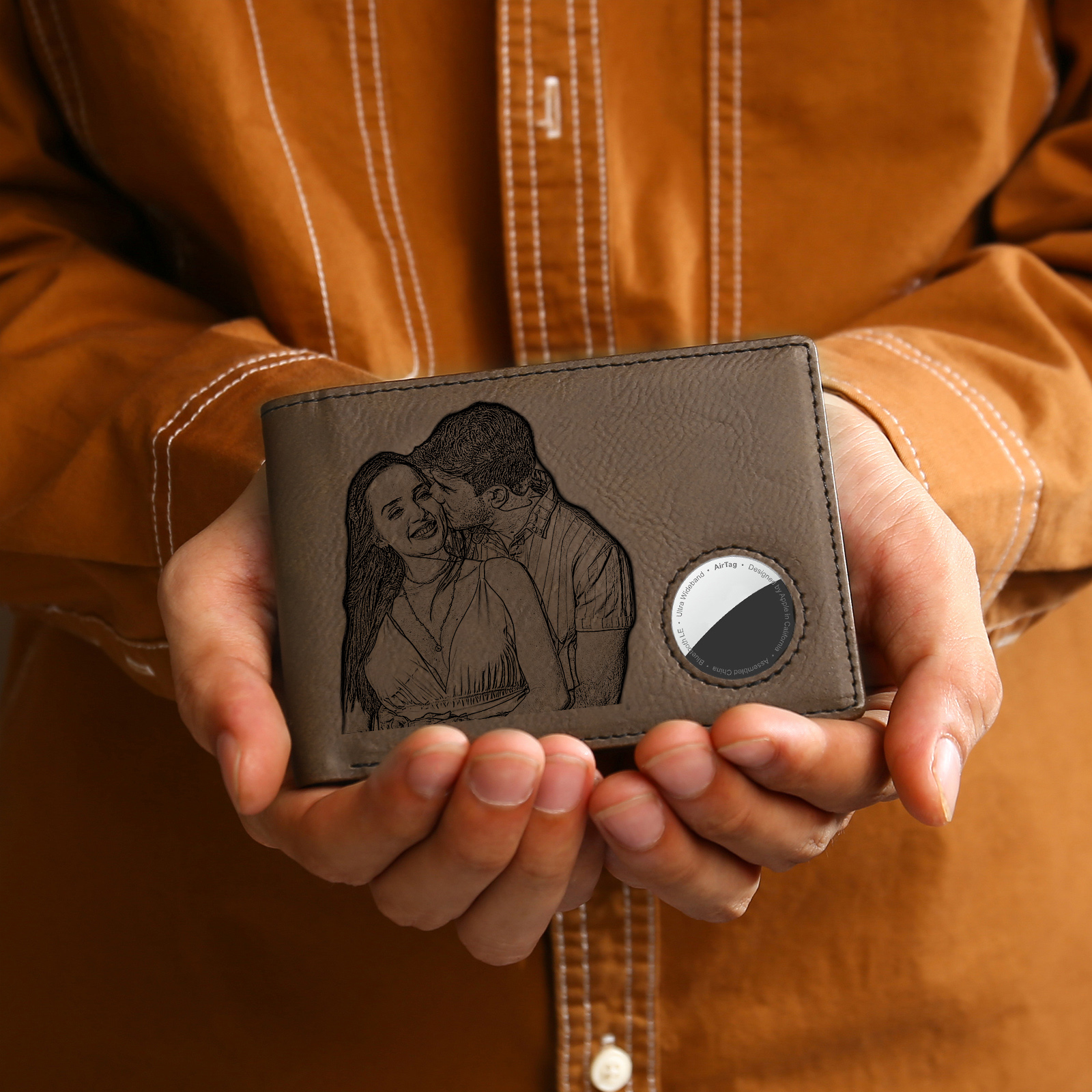 Personalisiertes Foto & Name & 1 Buchstabe Leichte PU-Leder Herren Geldbörse