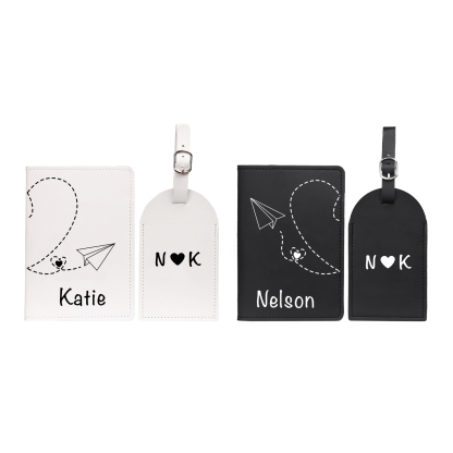 Personalisierte 2 Namen & Buchstaben Kofferanhänger/Taschenanhänger/Gepäckanhänger & Passhalter Set für Paare