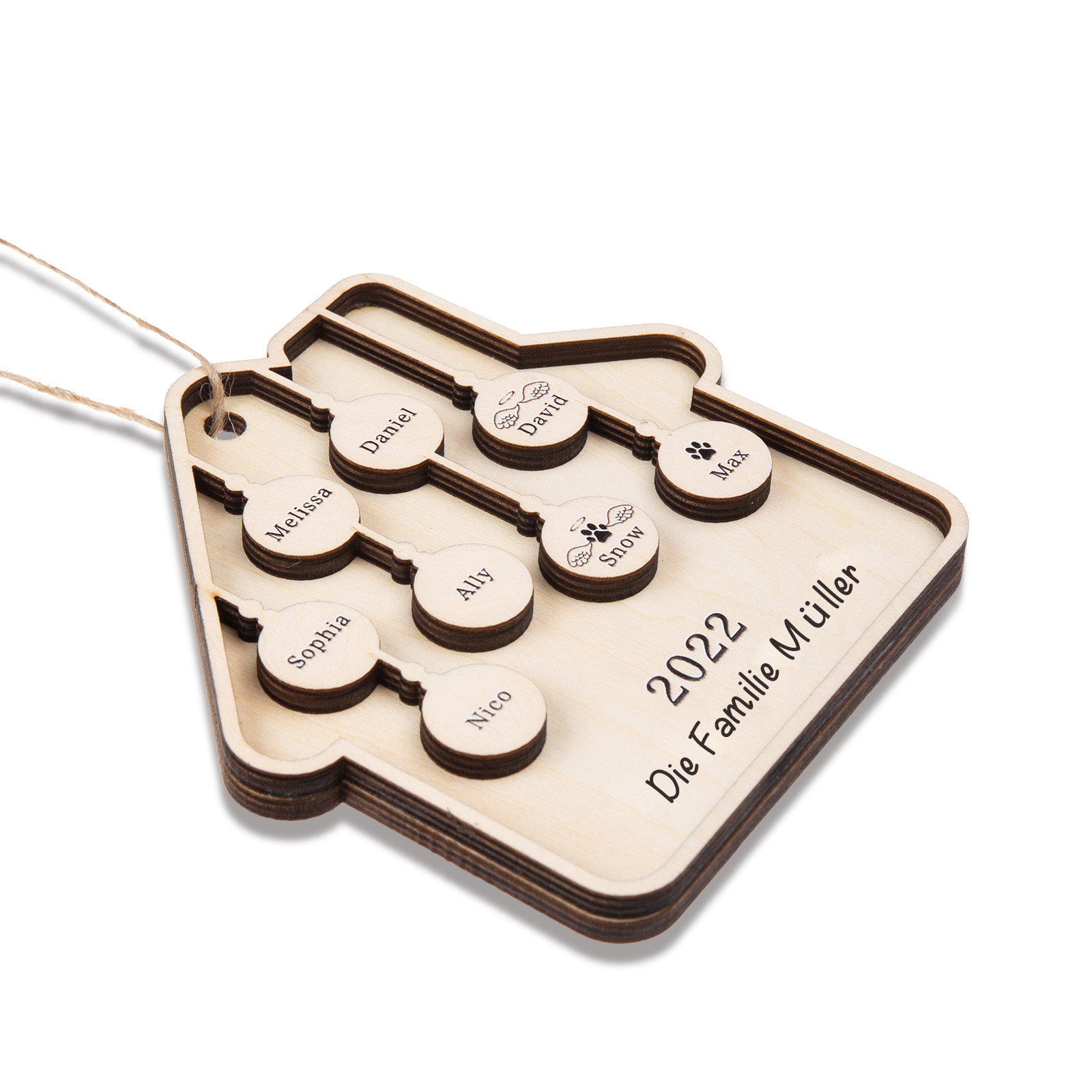 Holz Weihnachtsornament-Personalisiertes 8 Namen Text Jahr Haus Ornament Anhänger 