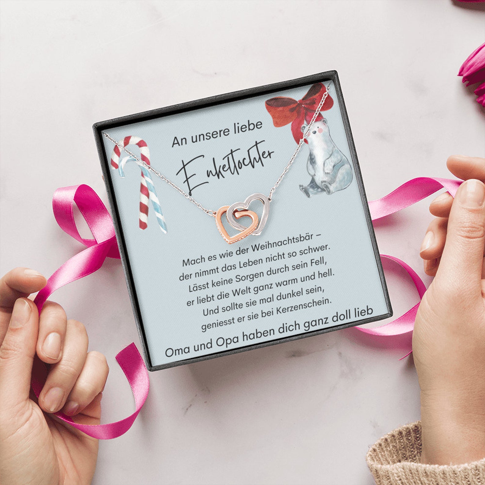 S925 Sterling Silber Halskette - An Unsere Liebe Enkeltochter von Oma & Opa - Geschenk mit Nachrichtenkarte