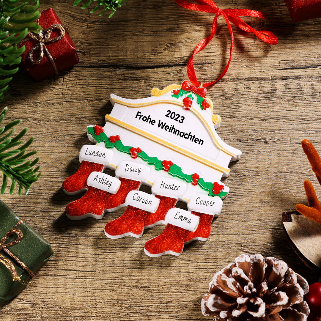 Holz Weihnachtsornament-Personalisiertes 7 Namen Text Rot Strümpfe Ornament Weihnachten Anhänger