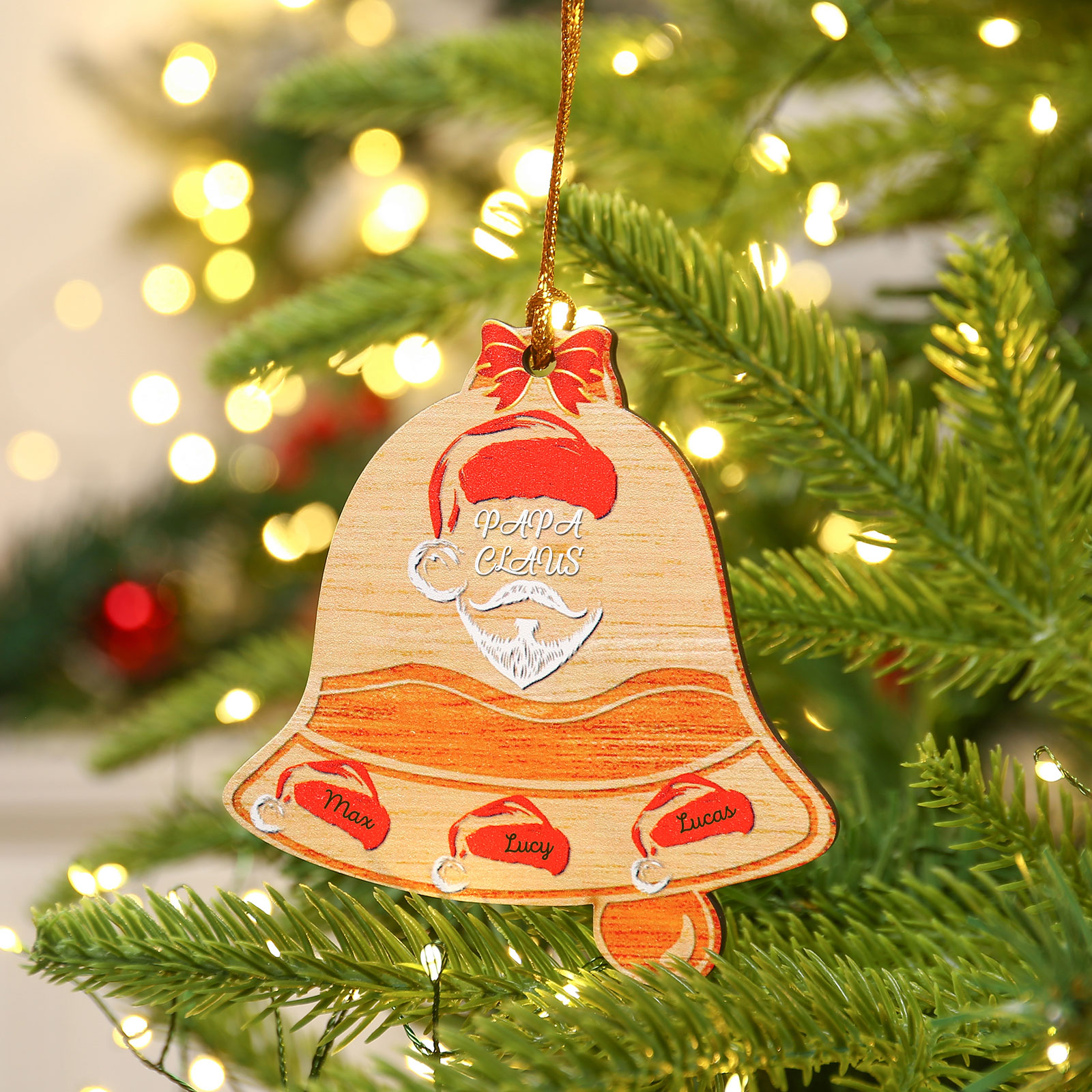 Holz Personalisierte 3 Namen & Text Weihnachtsglocken Weihnachtsornament Weihnachtsbaum Anhänger