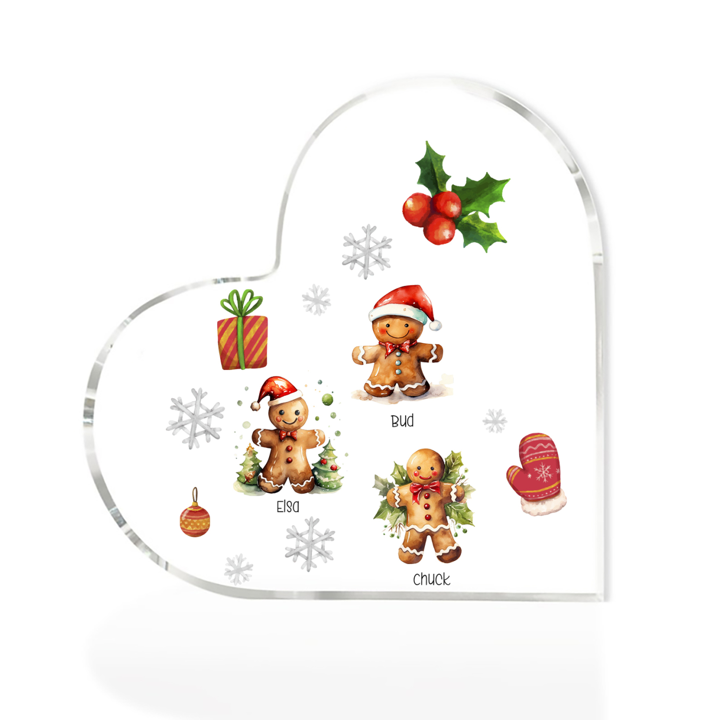 Personalisierte 3 Namen Lebkuchenmann Familie Weihnachten Acryl-Deko-Schreibtischdekoration