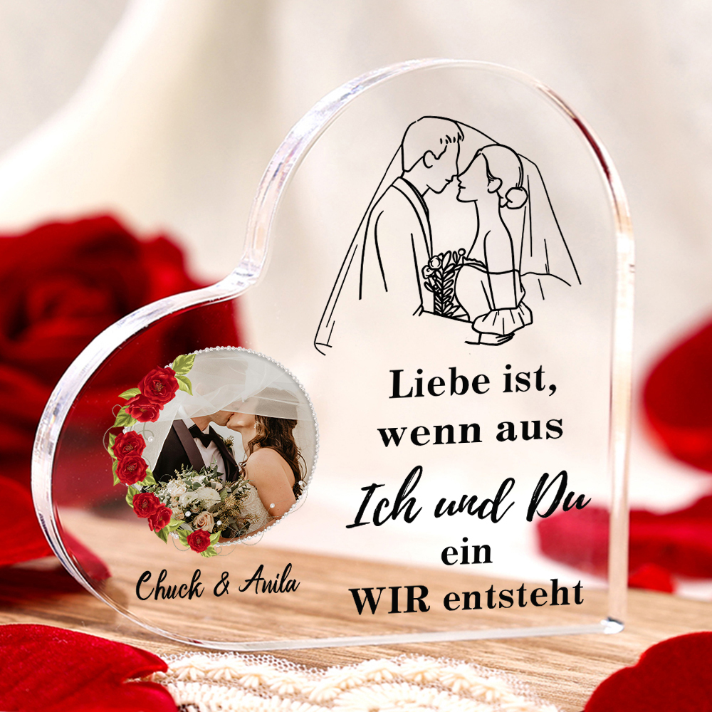 Personalisierte 2 Namen & Foto Acryl-Liebe ist, wenn aus Ich und Du ein WIR entsteht Hochzeitstag Geschenk für Liebespaar Paar Geschenke zur Hochzeit