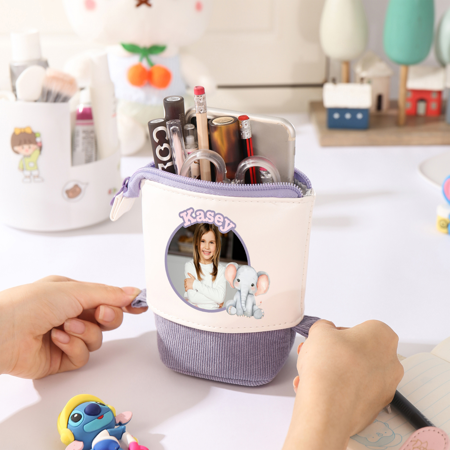 Personalisierter Name & Foto & Tiertyp Leinwand PU-Leder Stifteetui Stifttasche