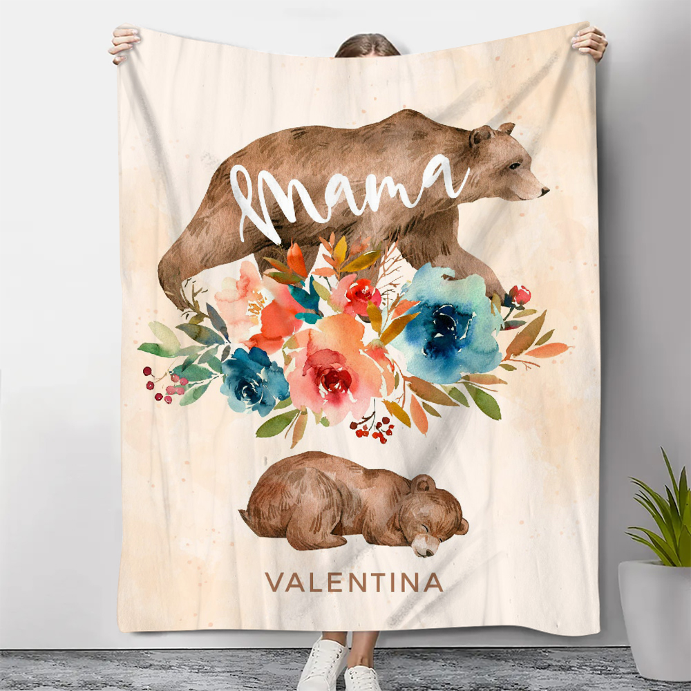 Personalisierbarer 1 Name Bunt Blume Mama Bär Decke - Geschenk für Mutter