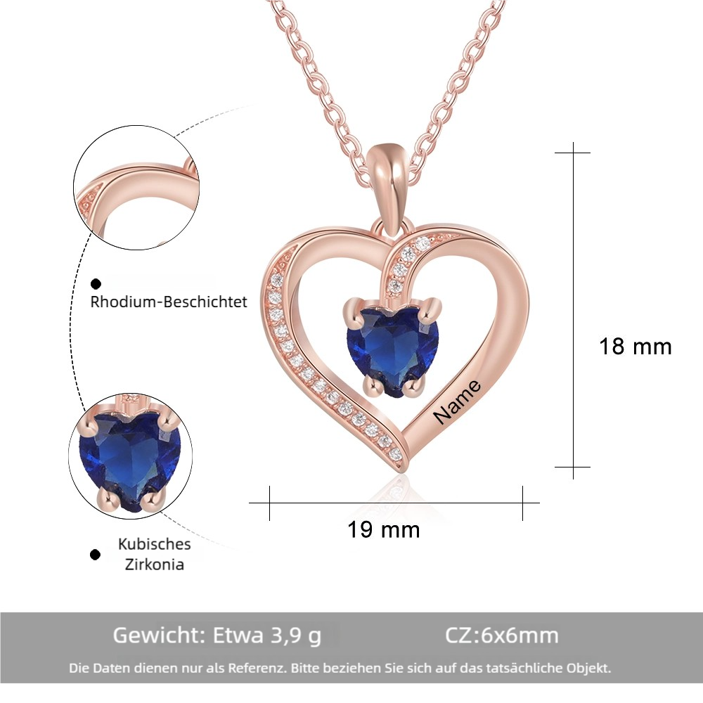 Personalisierte Herz Halskette mit 1 Name und 1 Geburtsstein