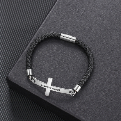 Kommunion Herren Lederarmband mit Kreuz personalisierter Armband mit Grauvr