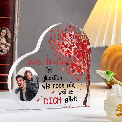 Personalisierte 1 Foto Acryl-Deko-Mein Herz ist glücklich wie noch nie, weil es Dich gibt-Schreibtischdekoration für Paar