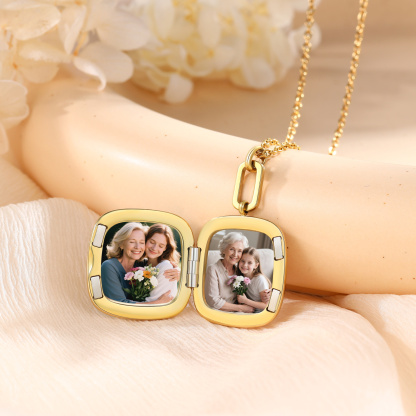 Personalisierte Medaillon-Halskette mit 2-Foto, Gravur-Wunschtext für Familie