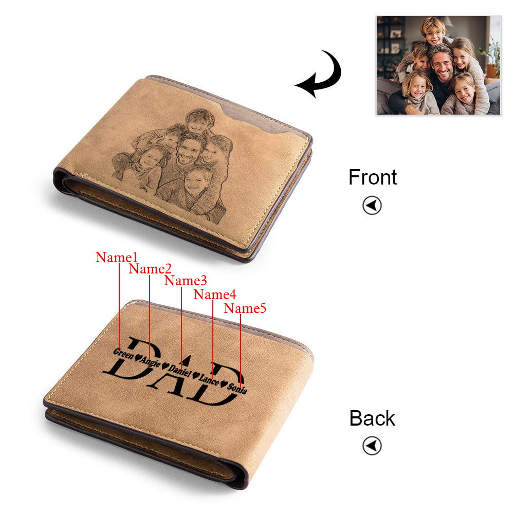Personalisierte vintage Herren-Wallet mit Foto-Name-Gravur für Papa — “DAD”