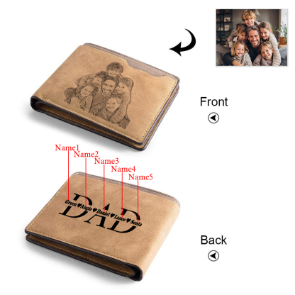 Personalisierte vintage Herren-Wallet mit Foto-Name-Gravur für Papa — “DAD”