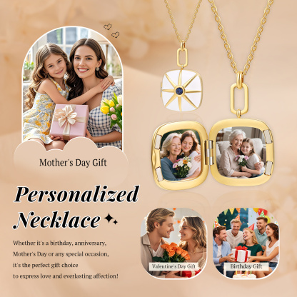 Personalisierte Medaillon-Halskette mit 2-Foto, Gravur-Wunschtext für Familie