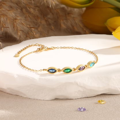 Personalisiertes Armband aus 925er Sterlingsilber mit 2–5 Geburtssteinen im Marquise-Schliff