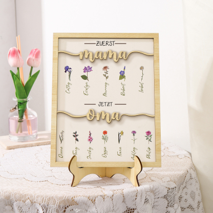 Holz Deko-Personalisierbare 12 Namen & Geburtsblume Ornament Zuerst Mama Jetzt Oma Holzdekoration für Mutter/Großmutter