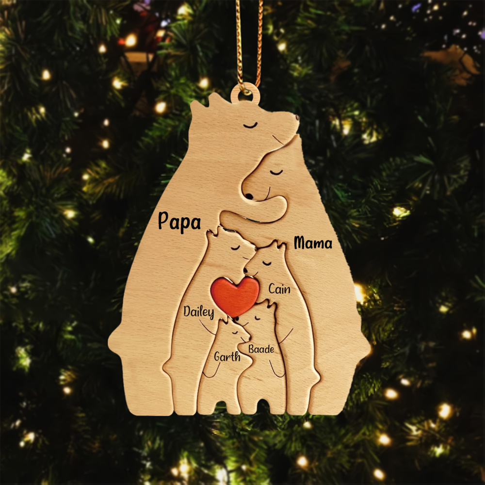 Holz Personalisierte 6 Namen Bär Familie Weihnachtsornament mit 6 Familienmitgliedern
