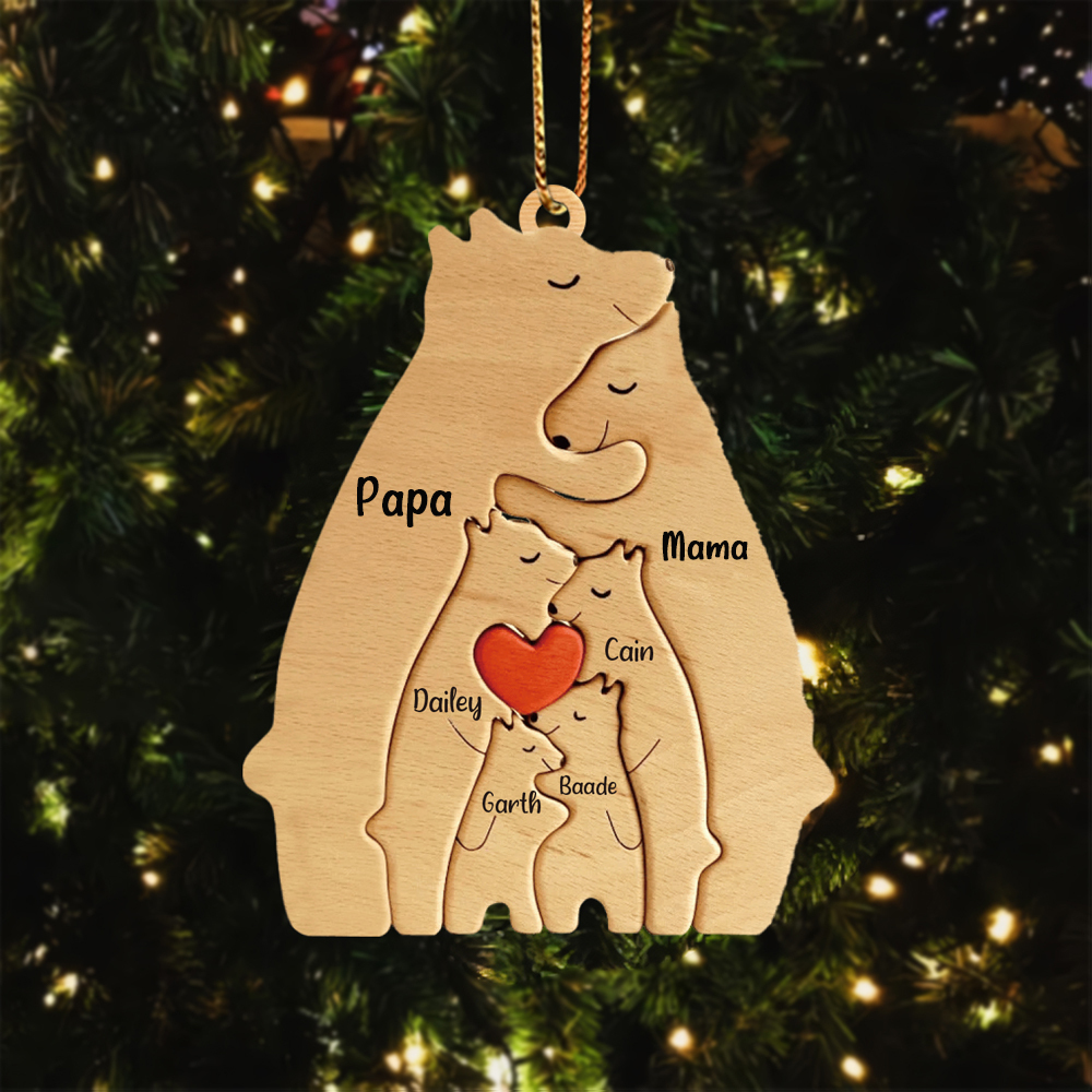 Holz Personalisierte 6 Namen Bär Familie Weihnachtsornament mit 6 Familienmitgliedern