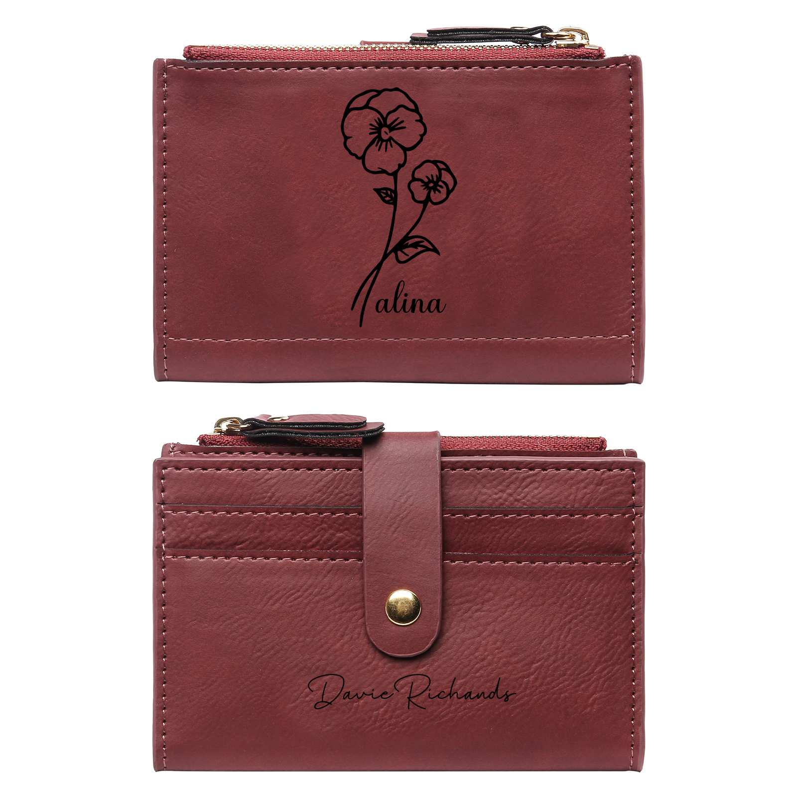 Kettenmachen Damen Personalisierter Text & Geburtsblume PU Leder Geldbörse 28.89