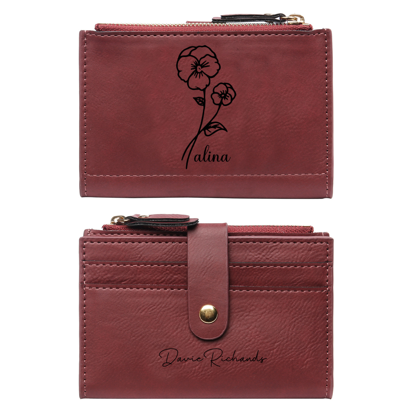 Kettenmachen Damen Personalisierter Text & Geburtsblume PU Leder Geldbörse 28.89