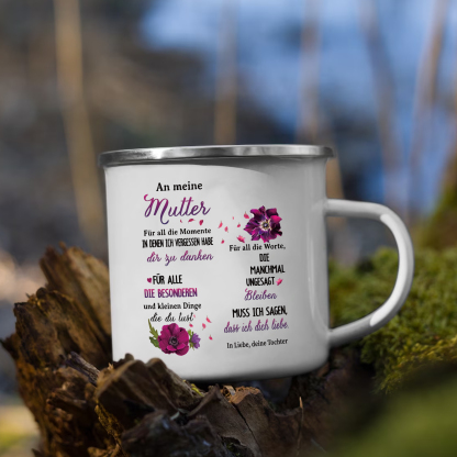 Emaille Becher & Kerzenhalter-Set im pinken Geschenkbox -An meine Mama ich muss sagen, dass ich dich lieben- Geschenkbox Set für Mutter von Tochter