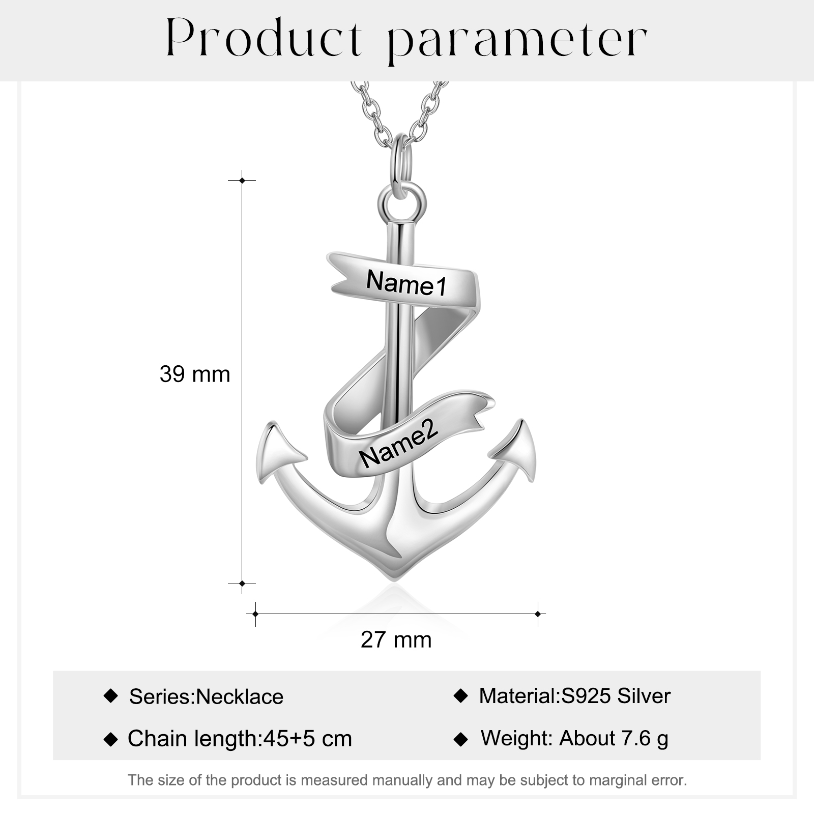 925 Sterling Silber Personalisierte 2 Namen Anker Halskette