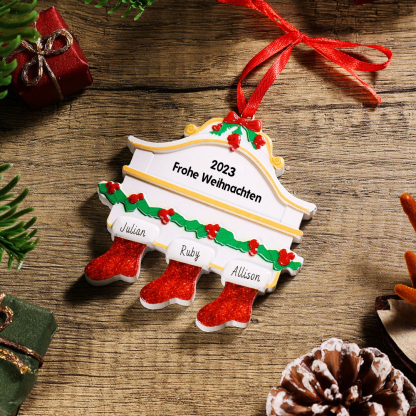 Holz Weihnachtsornament-Personalisiertes 3 Namen Text Rot Strümpfe Ornament Weihnachten Anhänger
