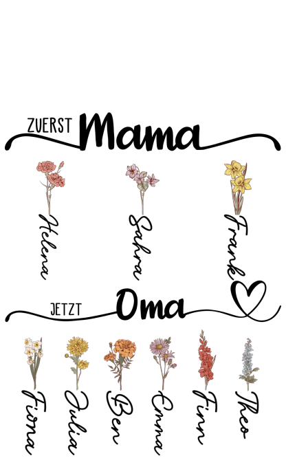 Personalisierte 1-8 Namen & Blumen Hand in Hand Familie Vase Geschenk für Mama Oma 