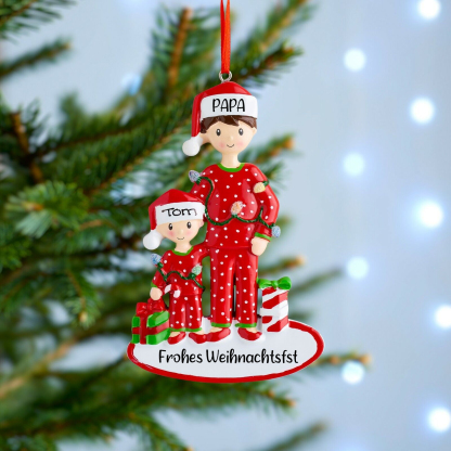 Holz Weihnachtsornament-Personalisierte 2 Namen Text Weinhachten Vater & Kind-Kostüm Ornament