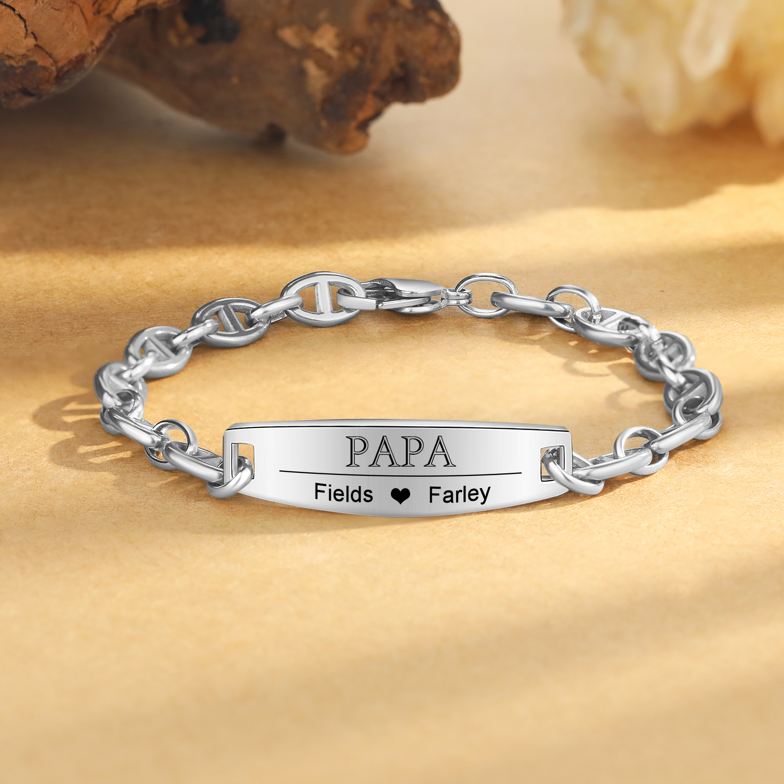 Herren Armband-Personalisiertes 2 Namen & Text Edelstahl Armband 