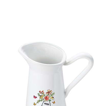 Personalisierte 3 Namen & Text Blumen Hand Gießvase mit Henkel Familie Vase