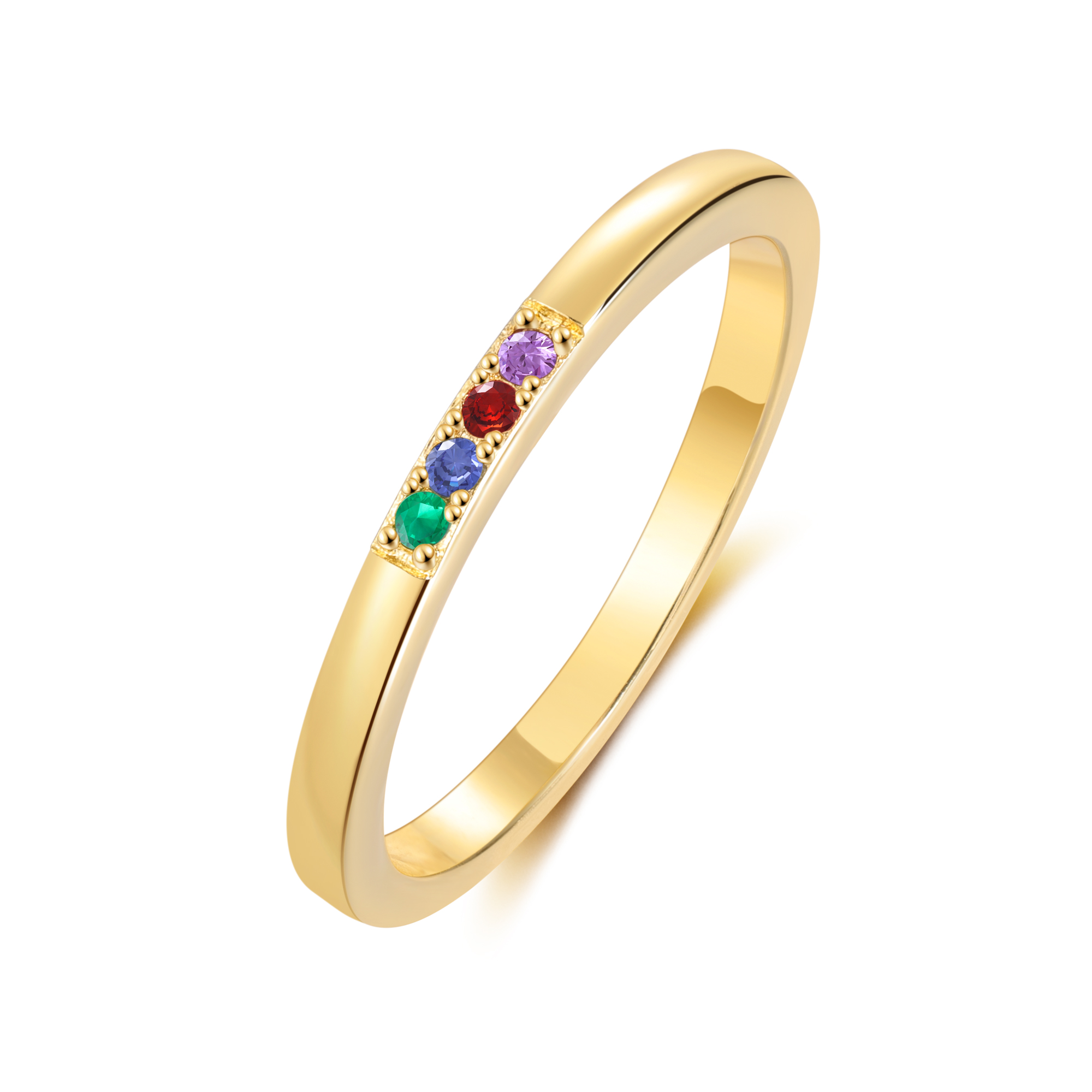 Personalisierbare 4 Geburtssteine Fein Golden Ring