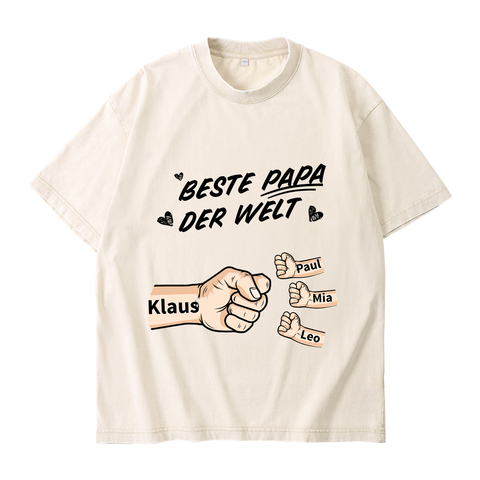 Personalisierte 1-6 Namen Fauststoß Bester Papa der Welt Herren Familie T-Shirt