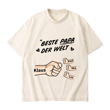 Personalisierte 1-6 Namen Fauststoß Bester Papa der Welt Herren Familie T-Shirt 
