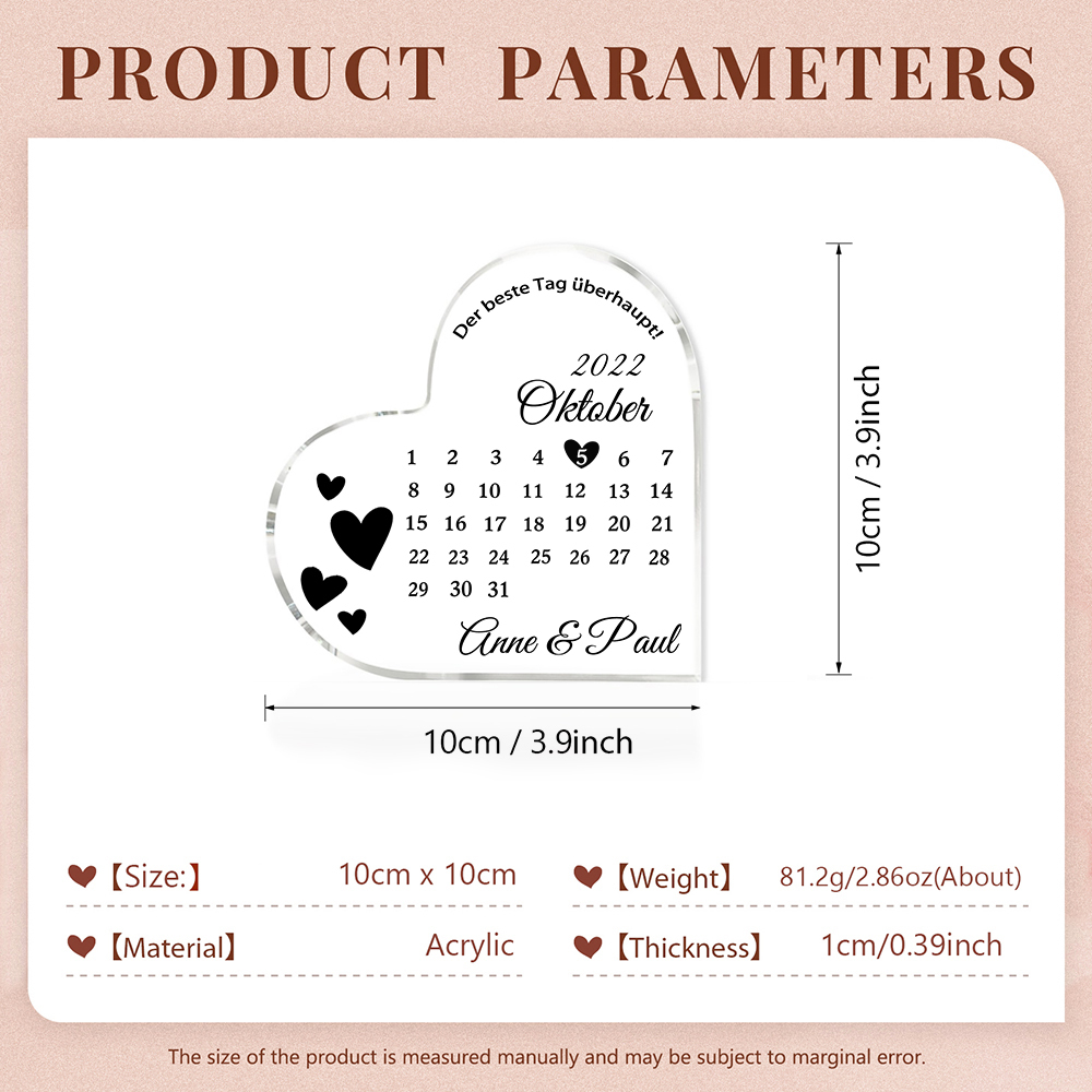 Personalisierte 2 Namen & Datum Acryl-Deko-Der beste Tag überhaupt-Schreibtischdekoration für Paar