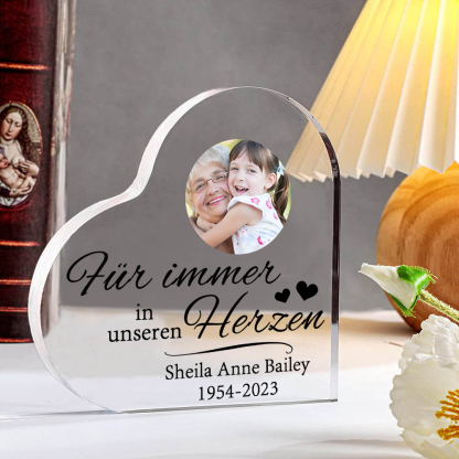 Personalisierter Text & Foto Acryl-Deko-Für immer in unseren Herzen-Trauer Schreibtischdekoration
