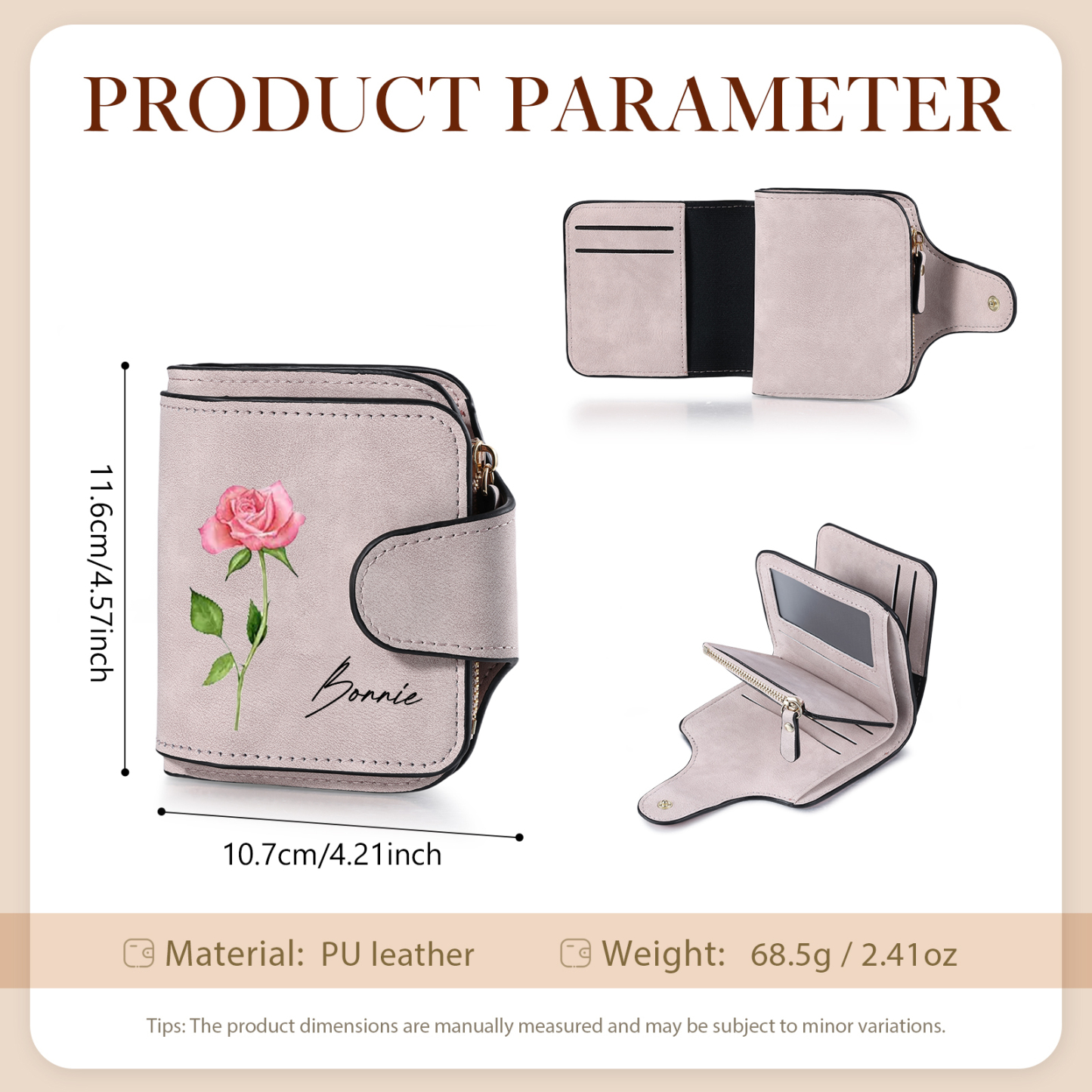 Damen Mini-Geldbörse Blume & Name PU-Leder Geschenke für Frauen